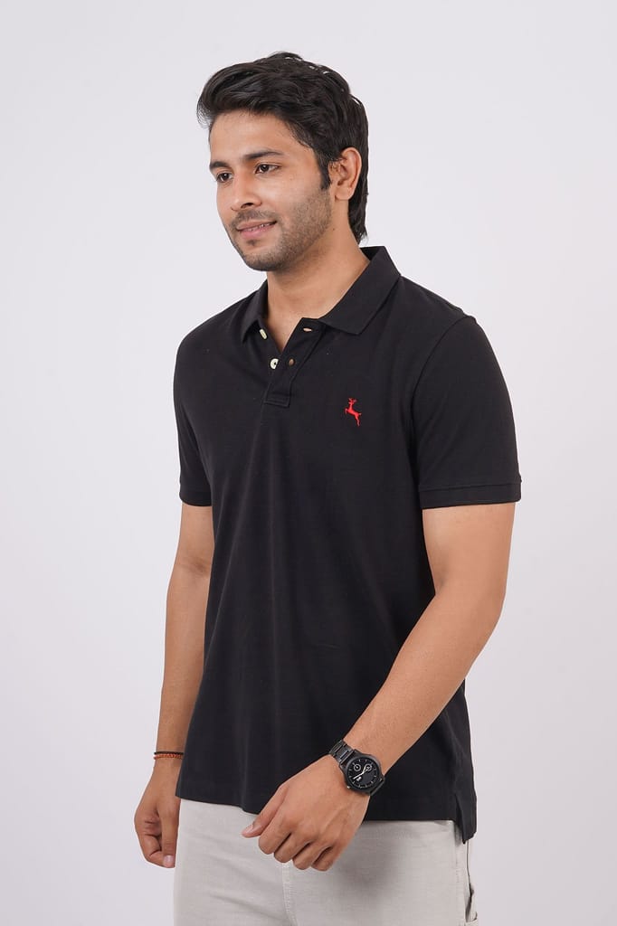 Men's Jet Black Embroidery Polo T-Shirt