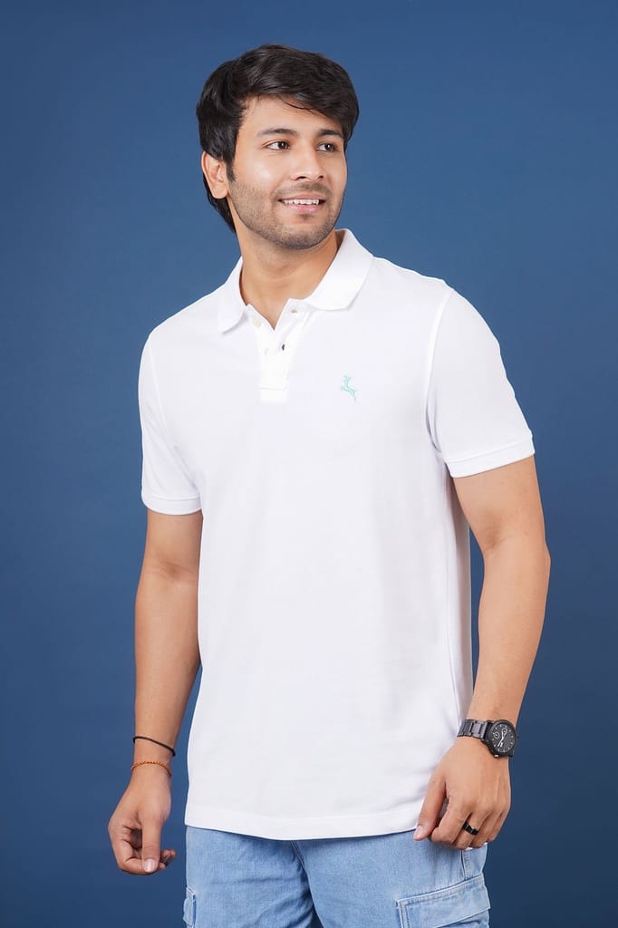 Men's White Embroidery Polo T-Shirt