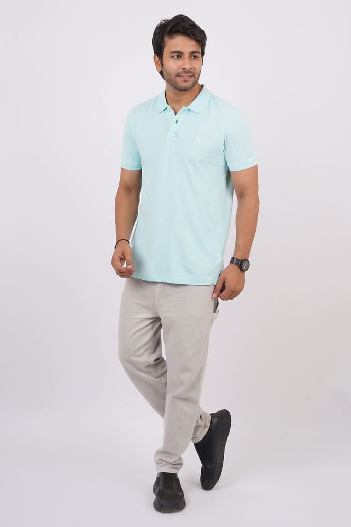Men's Water Blue Embroidery Polo T-Shirt
