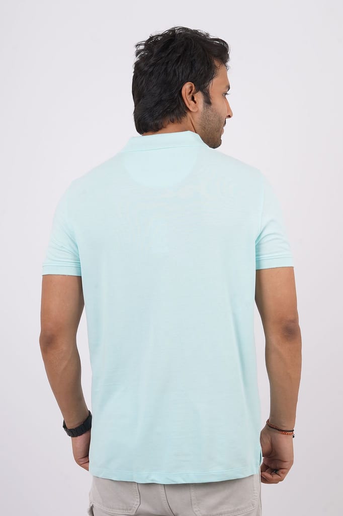 Men's Water Blue Embroidery Polo T-Shirt