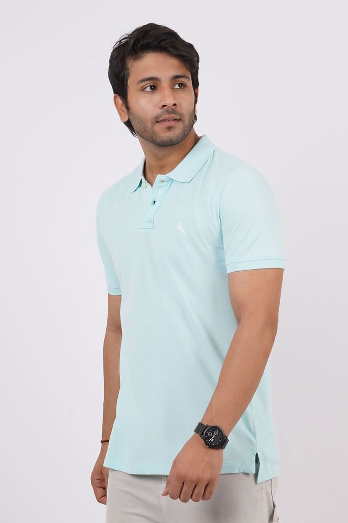 Men's Water Blue Embroidery Polo T-Shirt