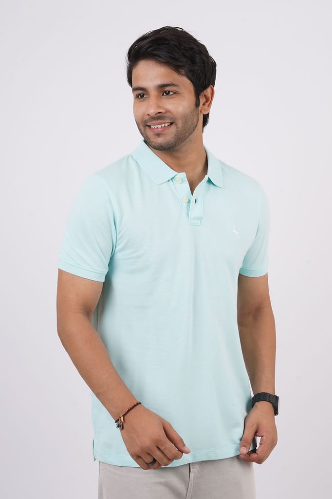 Men's Water Blue Embroidery Polo T-Shirt