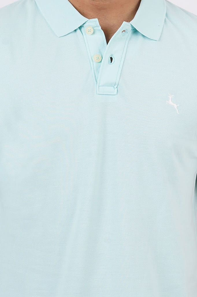 Men's Water Blue Embroidery Polo T-Shirt