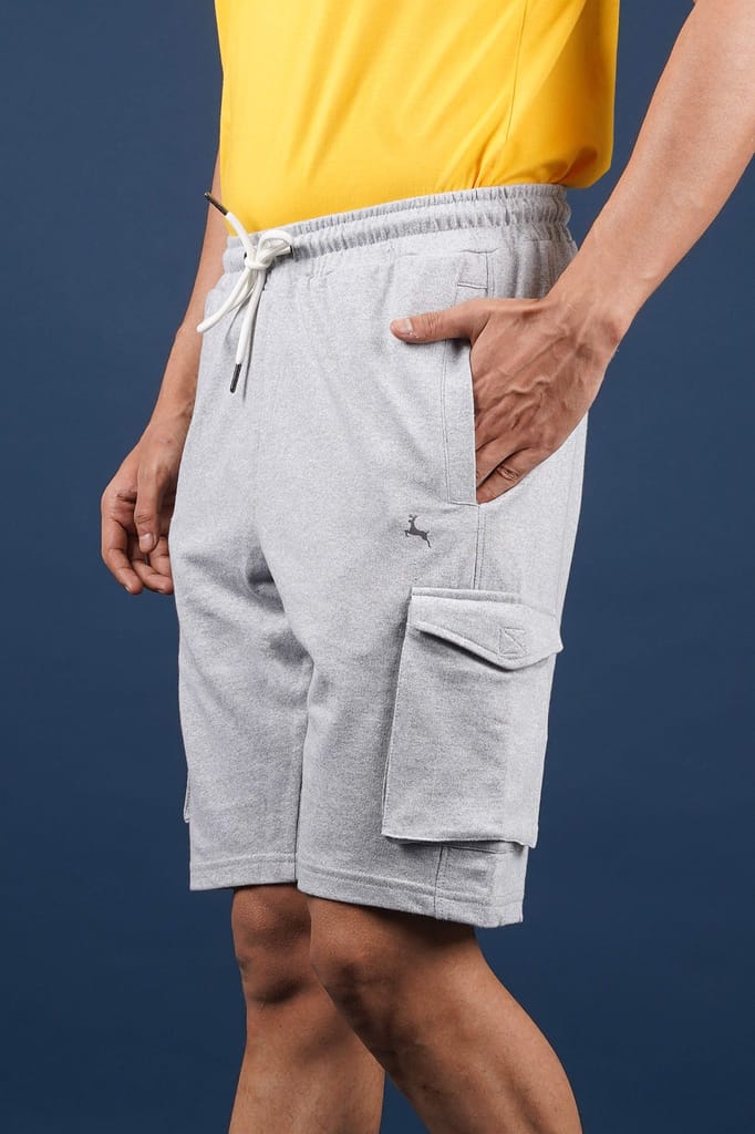 Men's Grey Melange Cargo Shorts with Logo