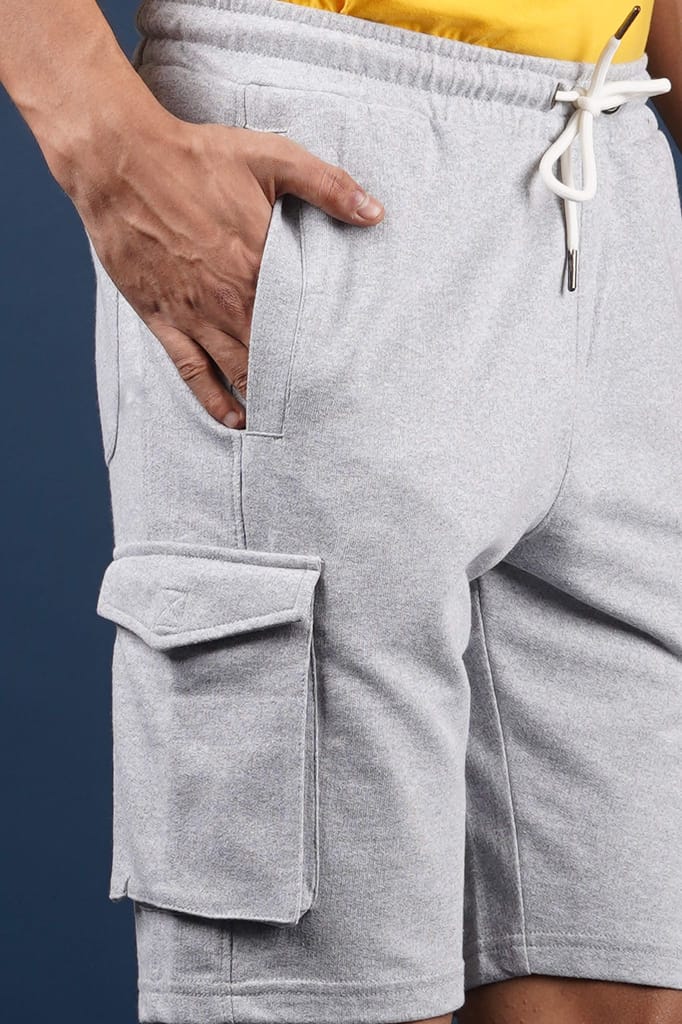 Men's Grey Melange Cargo Shorts with Logo