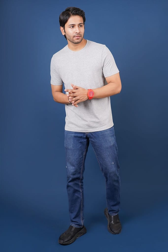 Men's Grey Melange S/J Crew Neck