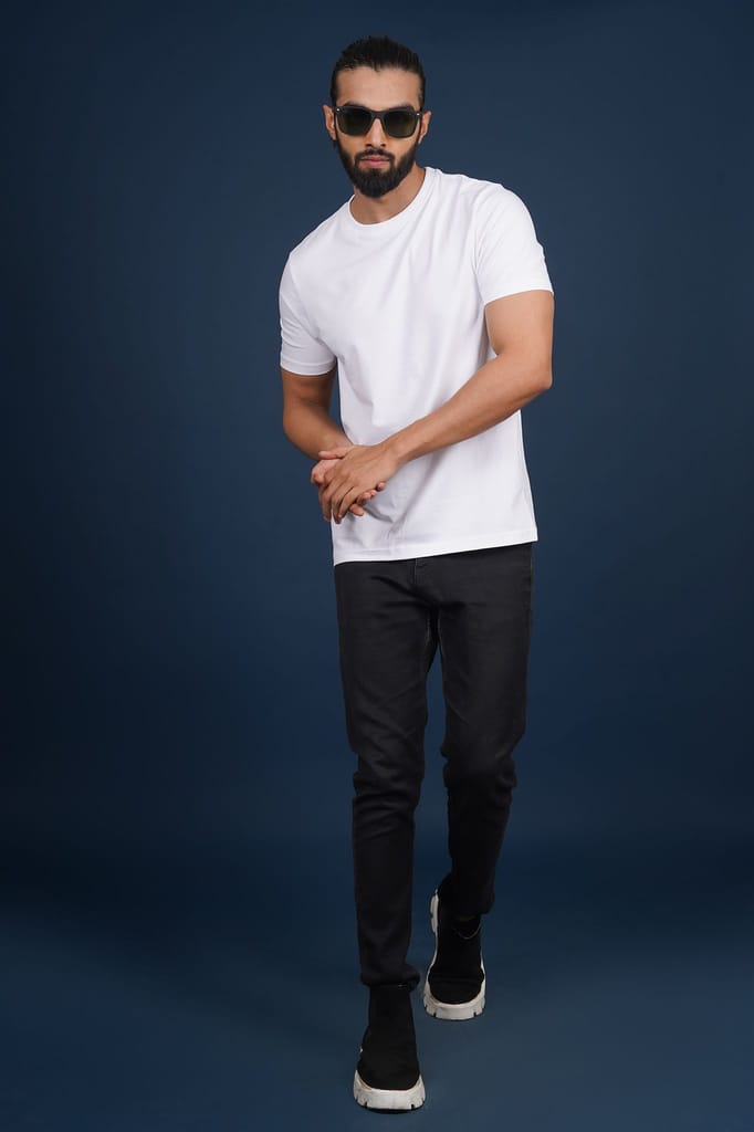 Men's White Lycra Jersry Solid Crew