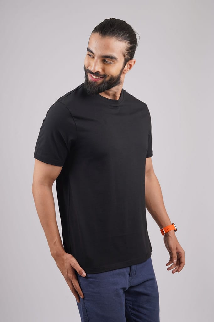 Men's Black Lycra Jersry Solid Crew