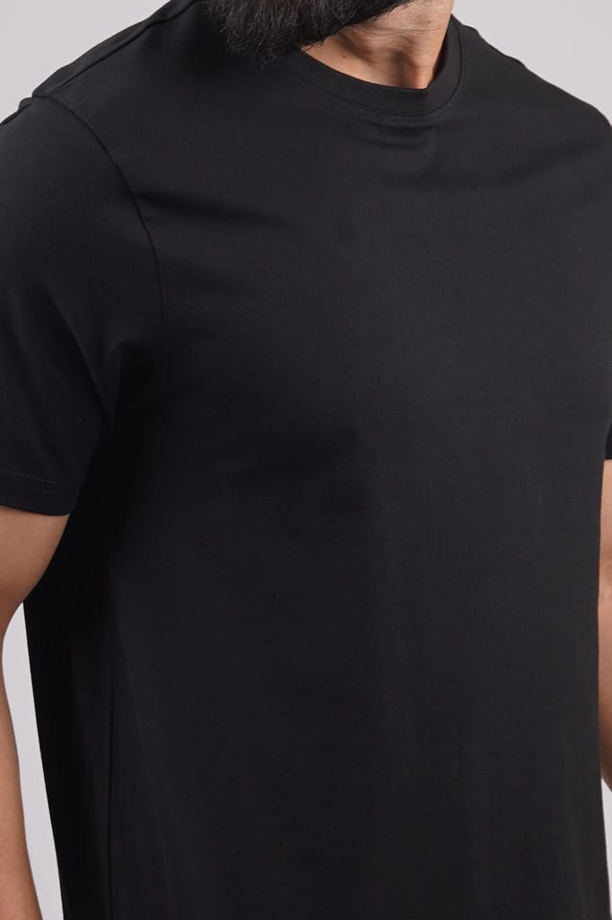 Men's Black Lycra Jersry Solid Crew