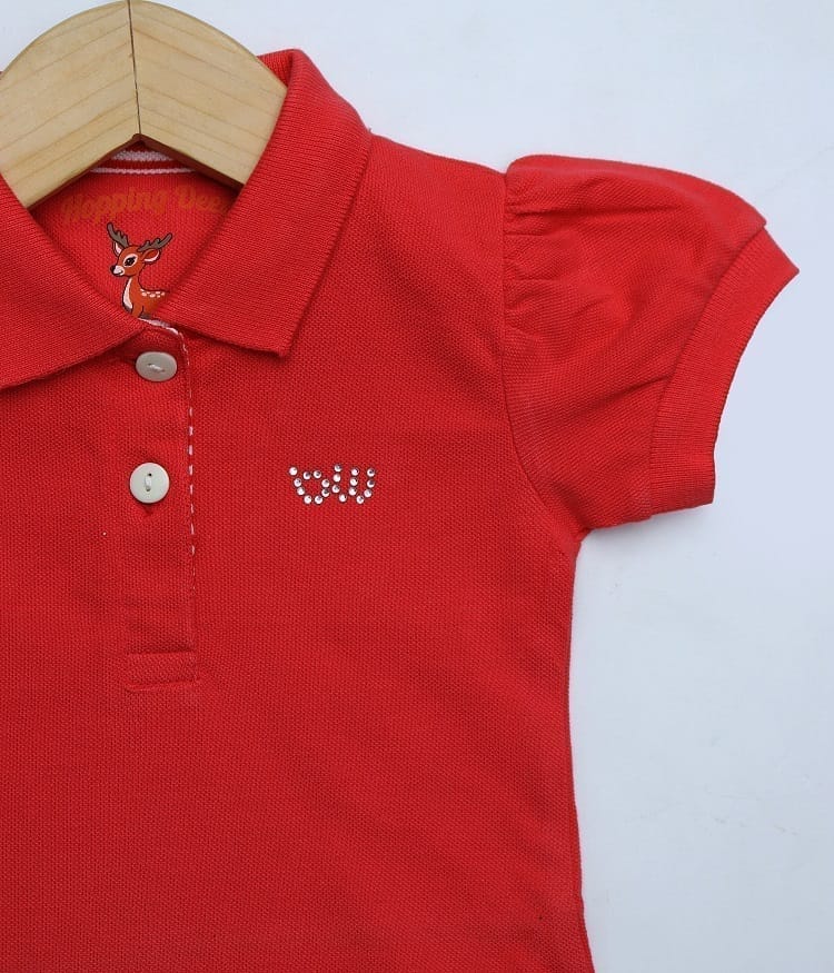 GIRLS RED PIQUE STYLISH FROCK