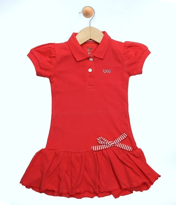 GIRLS RED PIQUE STYLISH FROCK