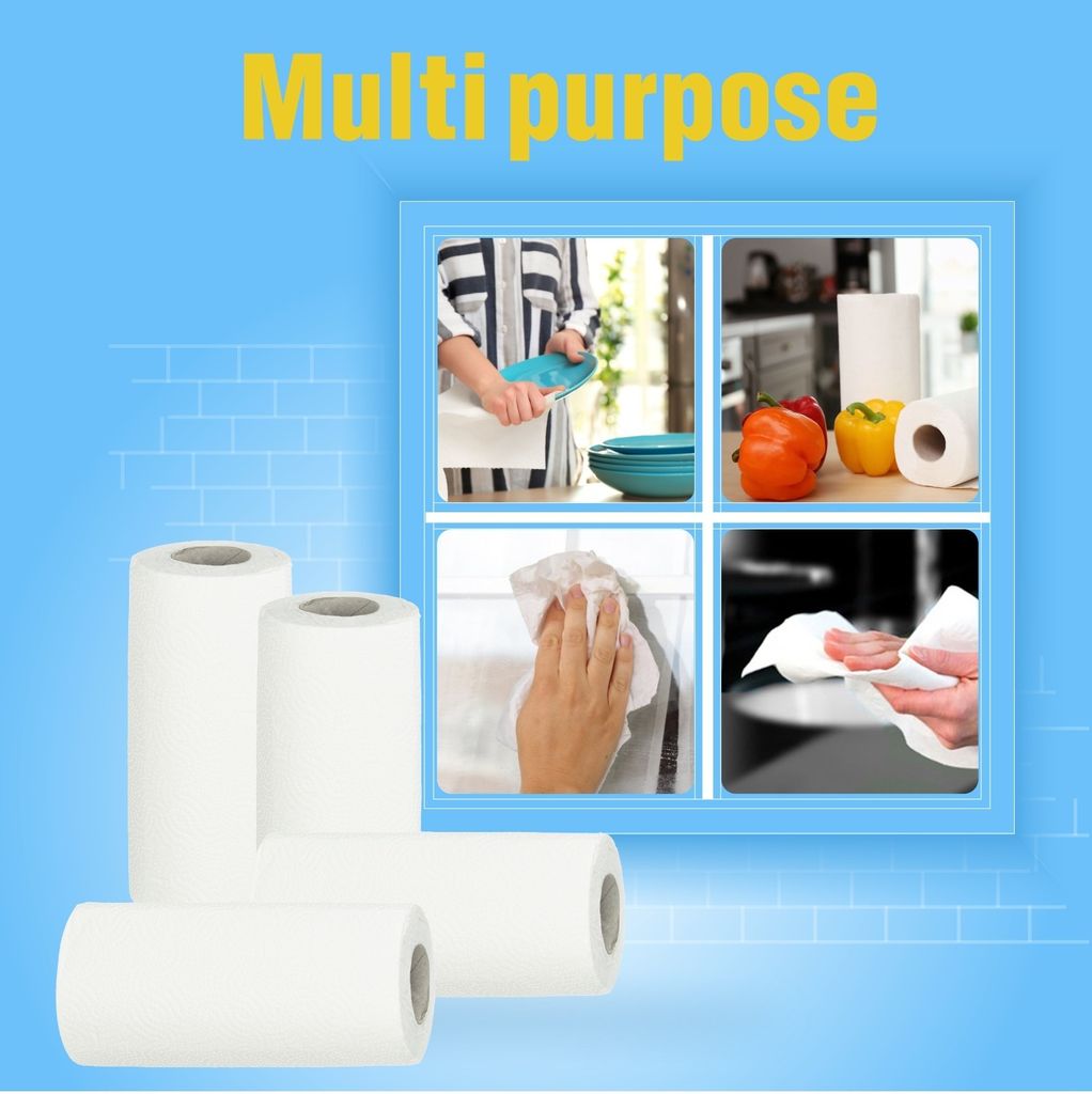 Claret Kitchen Towel Roll - 2-Ply, 60 Sheets Per Roll (4 Rolls), 20x20 cm, 4-in-1 Versatility, Pack of 2 - Hygienic, Soft & Natural for Kitchen Hygiene and Safety