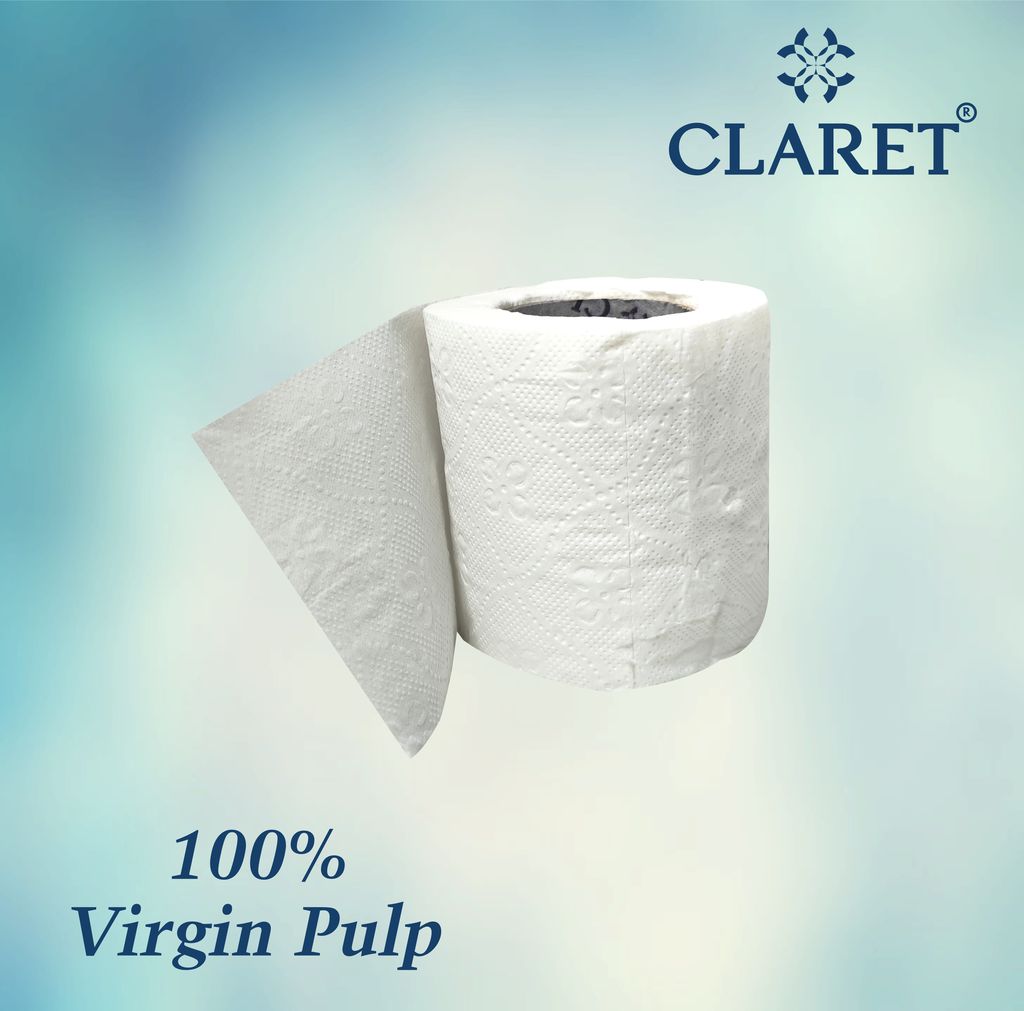 Claret Super Soft Toilet Paper – Hygienic & Super Soft, Toilet Paper, Hygienic, Eco-Friendly, Virgin Pulp, 100% Virgin Pulp (4 Rolls, 300 Pulls Each)
