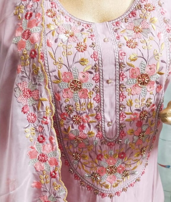 Chic Women Pink Embroidered Straight Kurta Pant Set With Dupatta 2025 at ShopCircuit | ONDC
