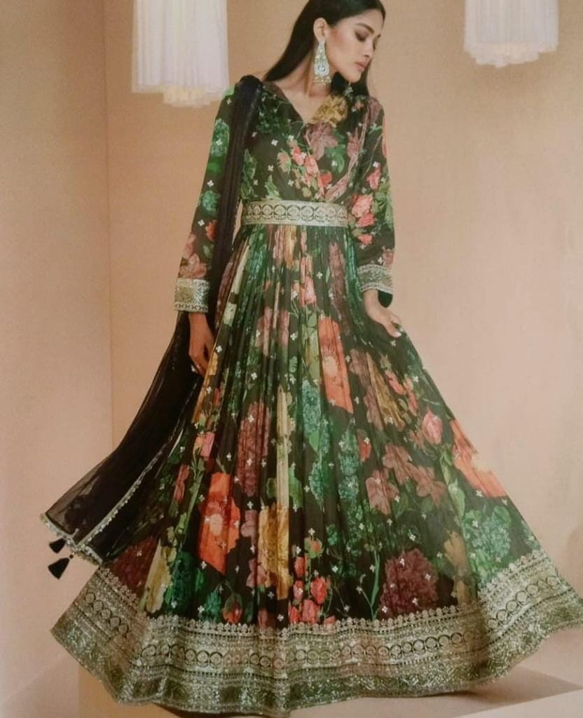 Latest Women Women's Floral Print Maxi Dress with V-Neck and Long Sleeves 2025 at ShopCircuit | 