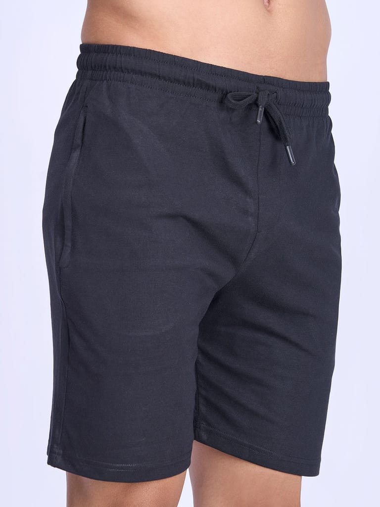 Latest Men Men's Super Combed Cotton Smart Fit One Side Zipper Shorts Black-ES1 2025 at ShopCirc
