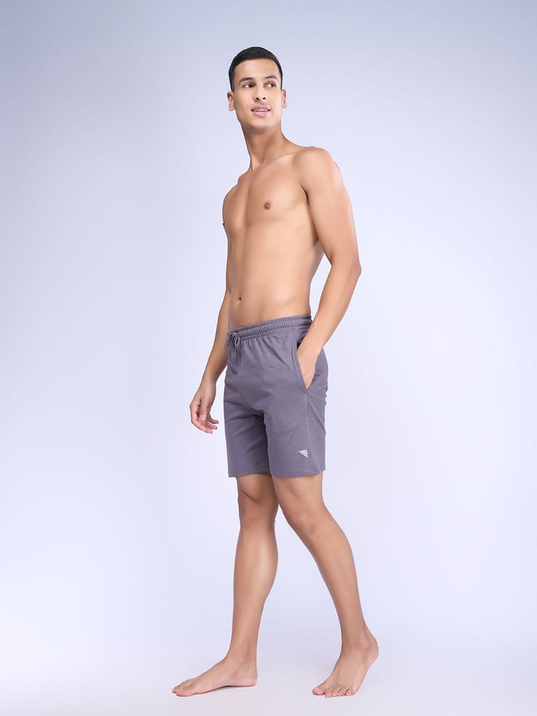Men's Super Combed Cotton Smart Fit One Side Zipper Shorts Grey-ES5