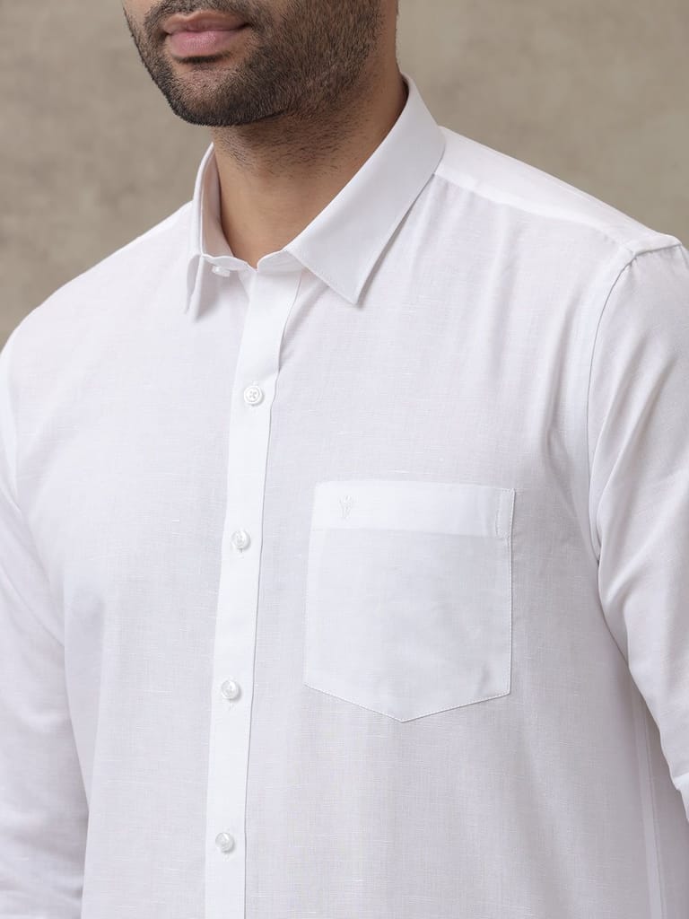 Modern Men Mens Cotton Linen Full Sleeves White Shirt 2025 at ShopCircuit | ONDC