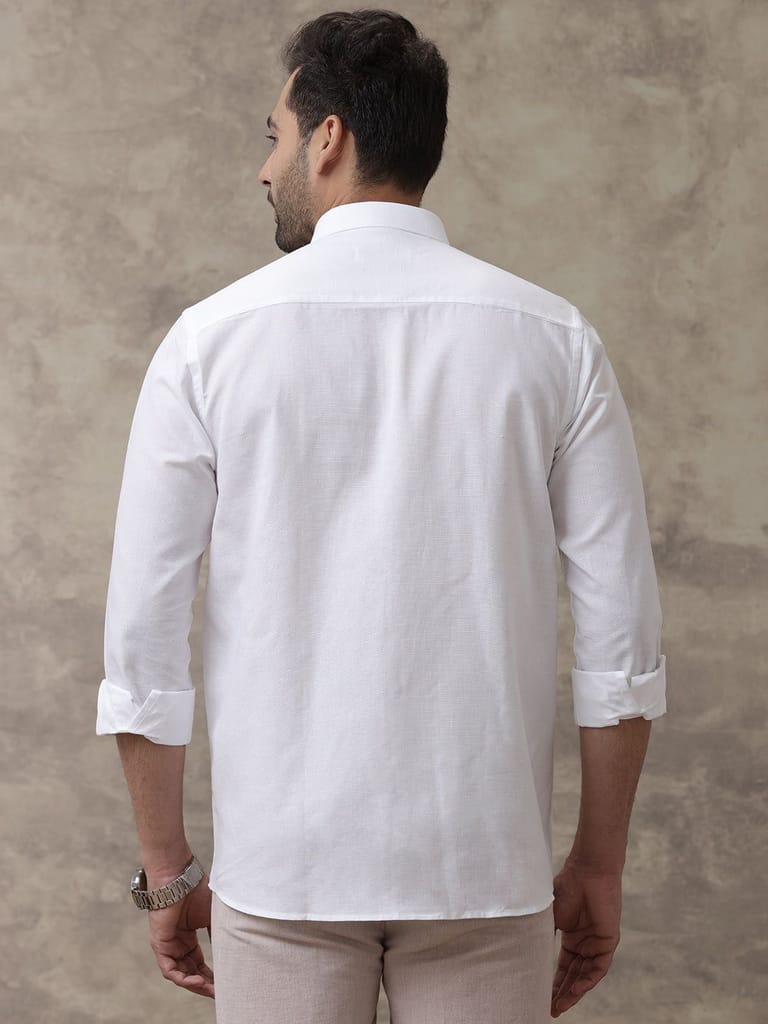 Modern Men Mens Cotton Linen Full Sleeves White Shirt 2025 at ShopCircuit | ONDC