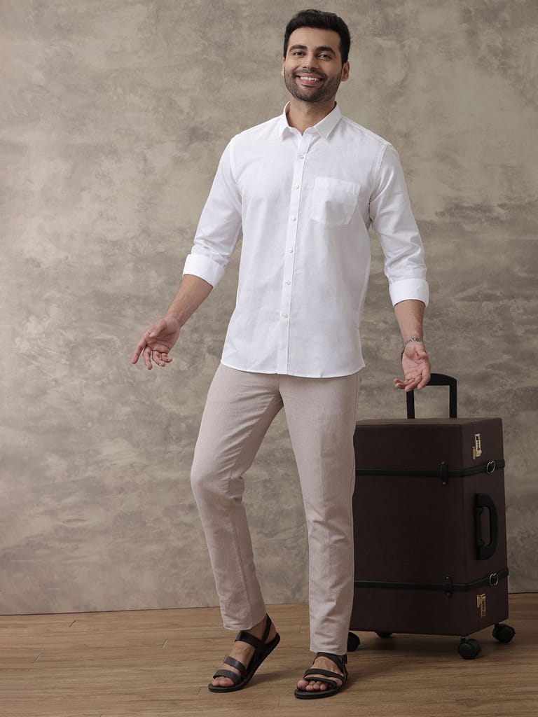 Modern Men Mens Cotton Linen Full Sleeves White Shirt 2025 at ShopCircuit | ONDC