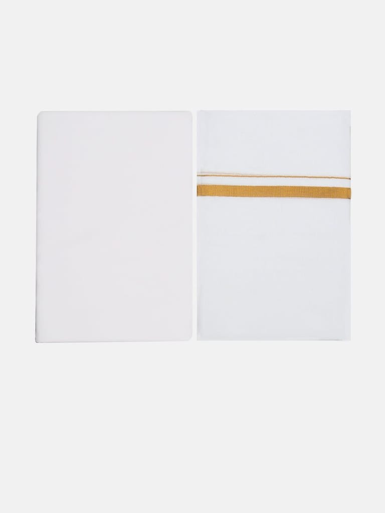Mens Cotton White Shirt Bit with 1/2" Gold Jari Dhoti Combo Utsav