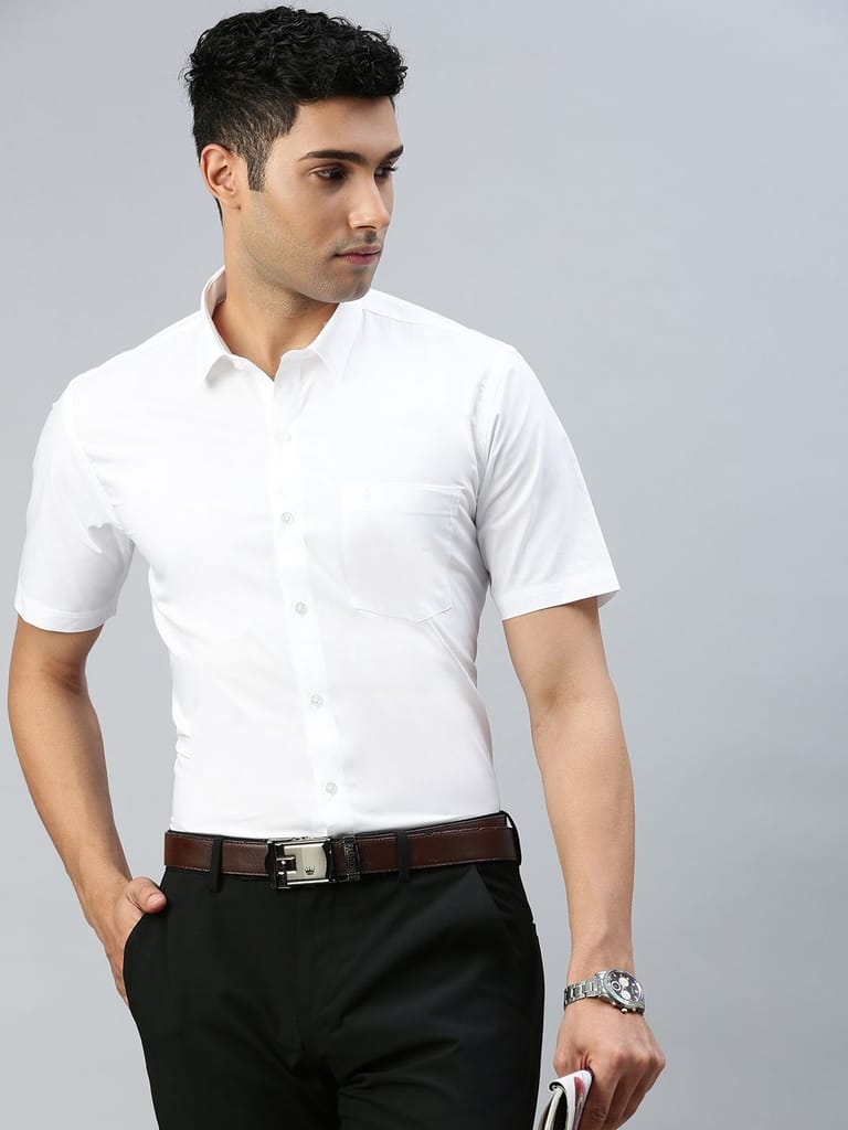 New Men Mens 100% Cotton White Half Sleeves Shirt Award 2025 at ShopCircuit | ONDC