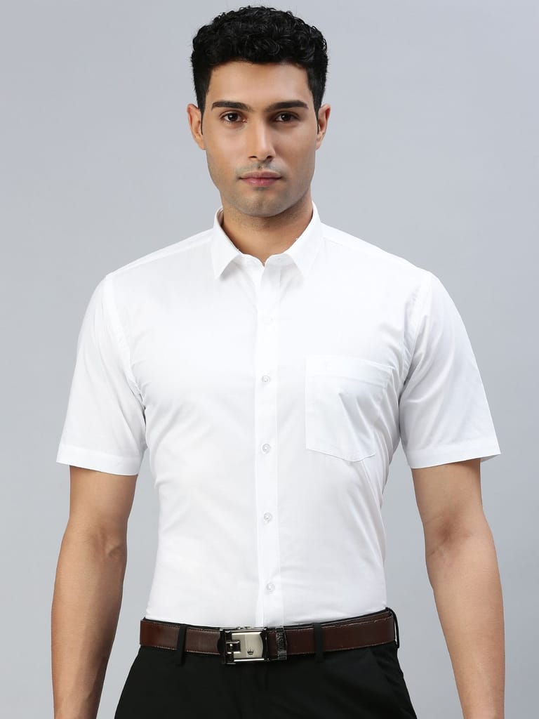 New Men Mens 100% Cotton White Half Sleeves Shirt Award 2025 at ShopCircuit | ONDC