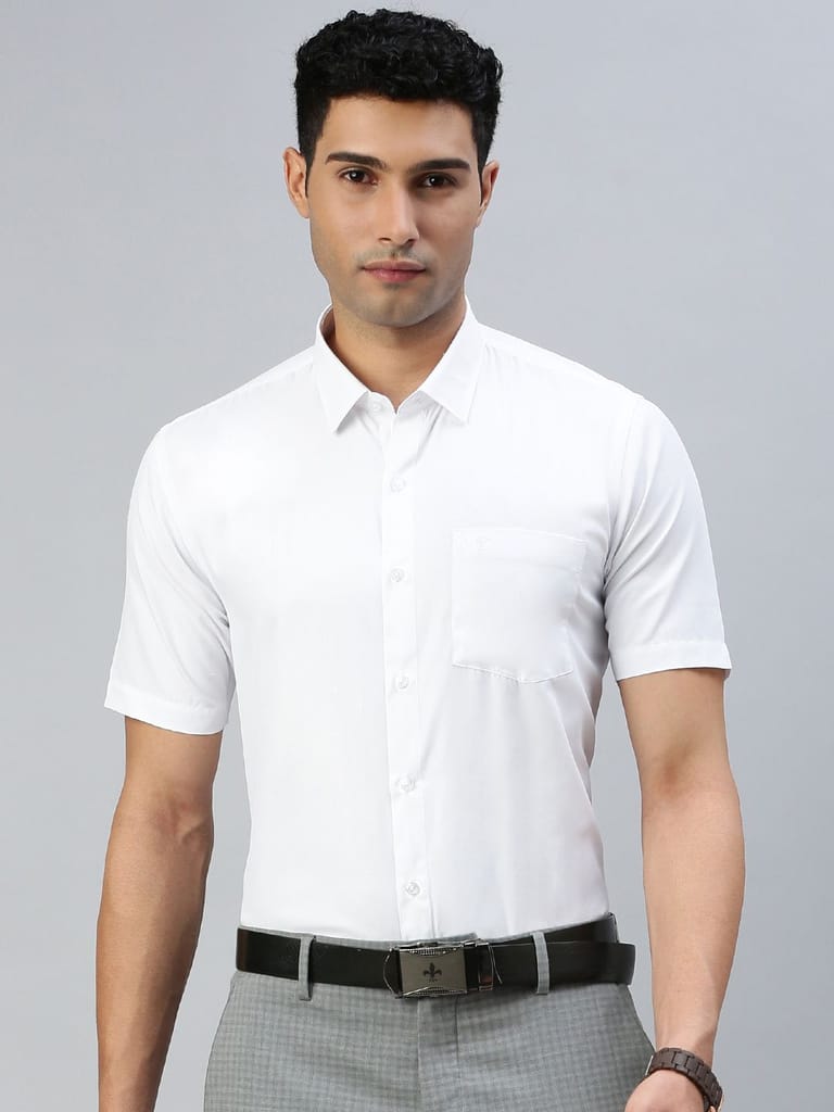 Mens Half Sleeves Cotton White Shirt Wewin New