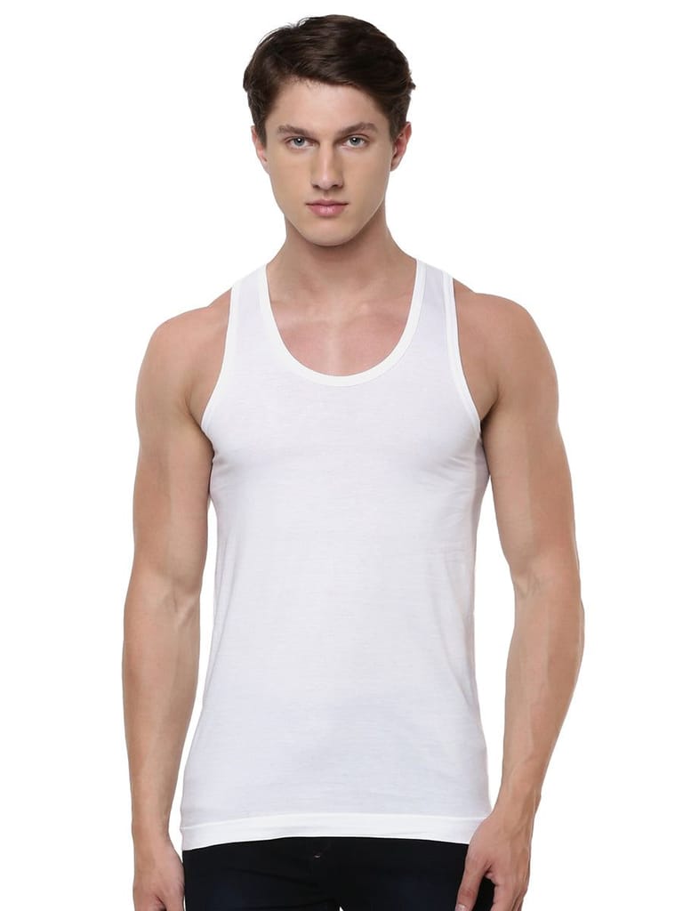 Sophisticated Men Soft Combed Cotton Single Jersey White Banian RN Acoste (2PCs Pack) 2025 at Sh
