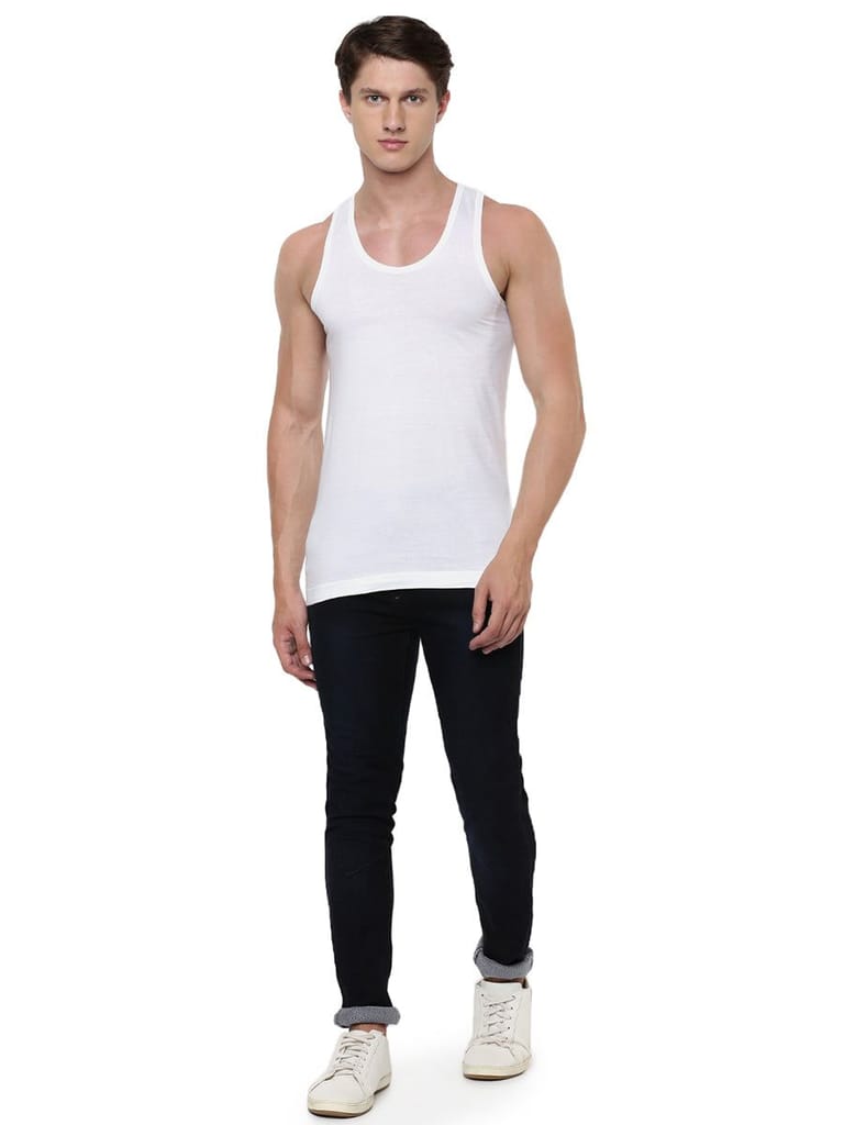Sophisticated Men Soft Combed Cotton Single Jersey White Banian RN Acoste (2PCs Pack) 2025 at Sh