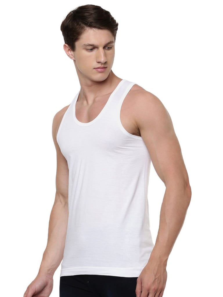 Sophisticated Men Soft Combed Cotton Single Jersey White Banian RN Acoste (2PCs Pack) 2025 at Sh
