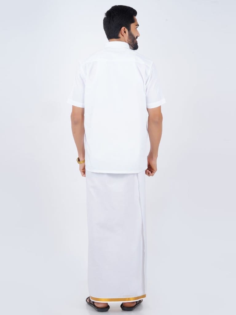 Mens Formal White Shirt with 1/2'' Gold Jari Dhoti Combo