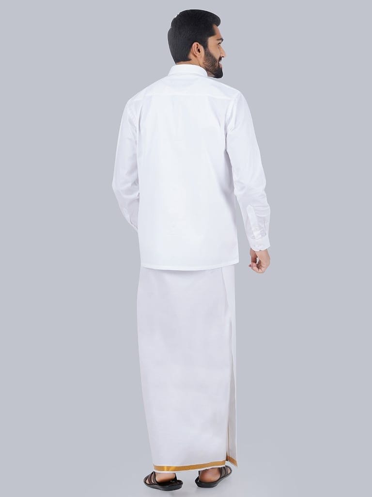 Mens Formal White Shirt with 1/2'' Gold Jari Dhoti Combo