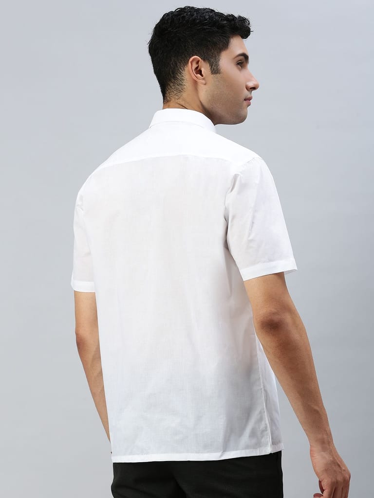 Mens Poly Cotton Half Sleeves White Shirt Coolex