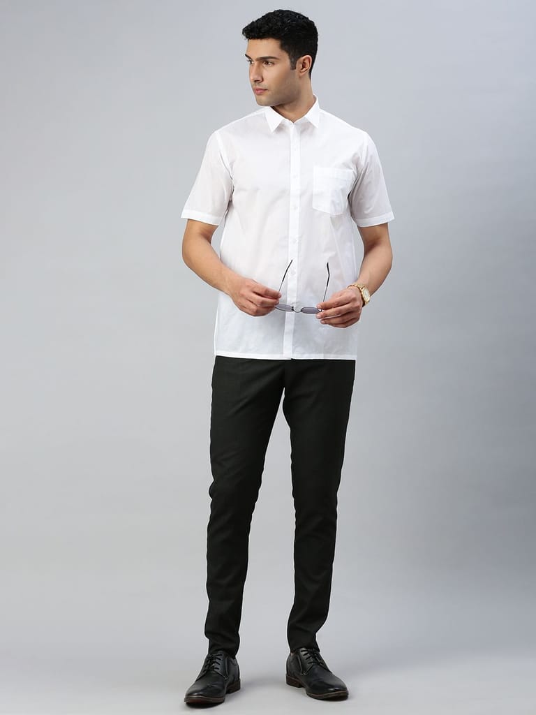 Mens Poly Cotton Half Sleeves White Shirt Coolex