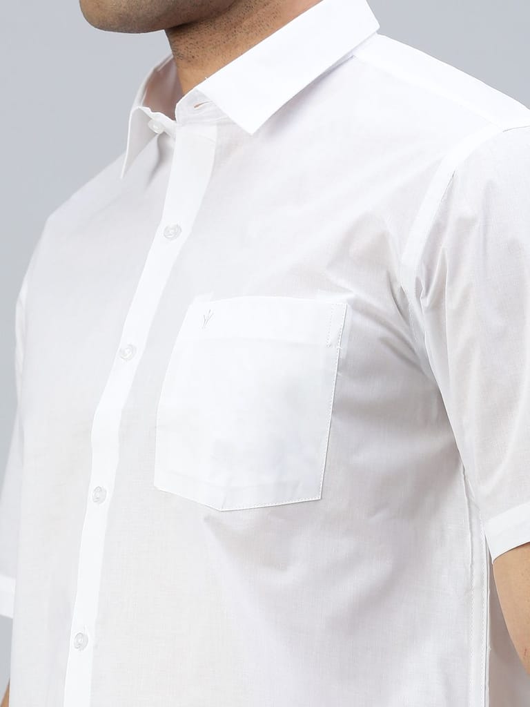 Mens Poly Cotton Half Sleeves White Shirt Coolex