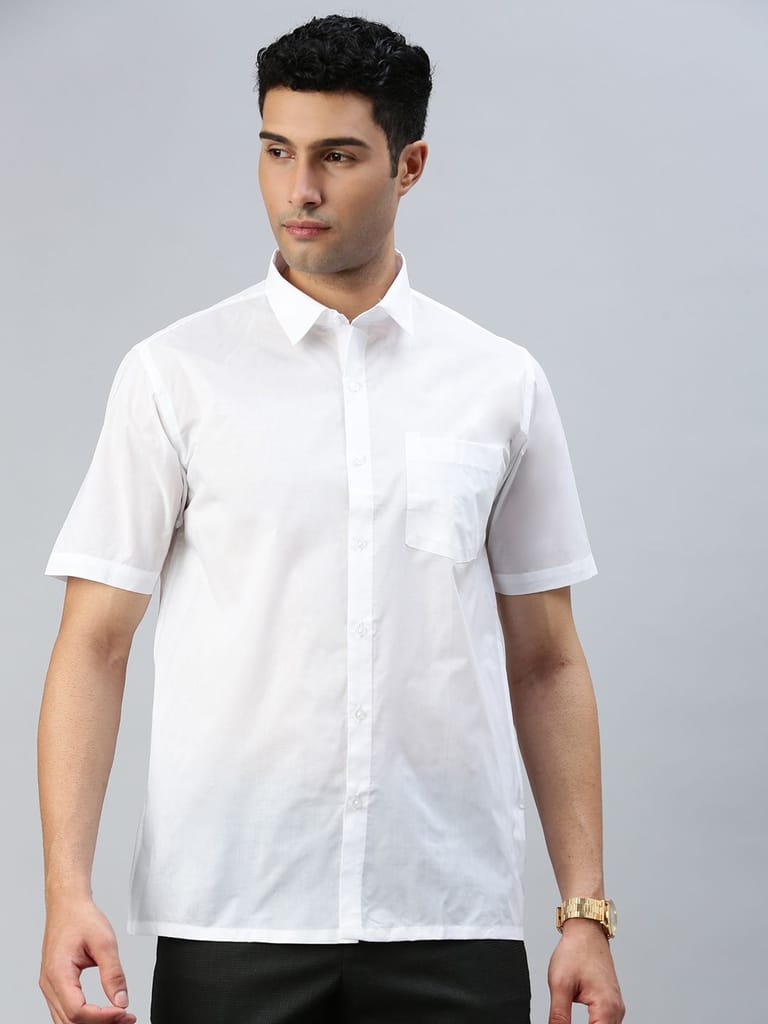 Mens Poly Cotton Half Sleeves White Shirt Coolex