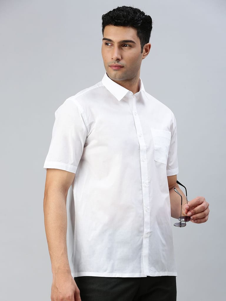 Mens Poly Cotton Half Sleeves White Shirt Coolex