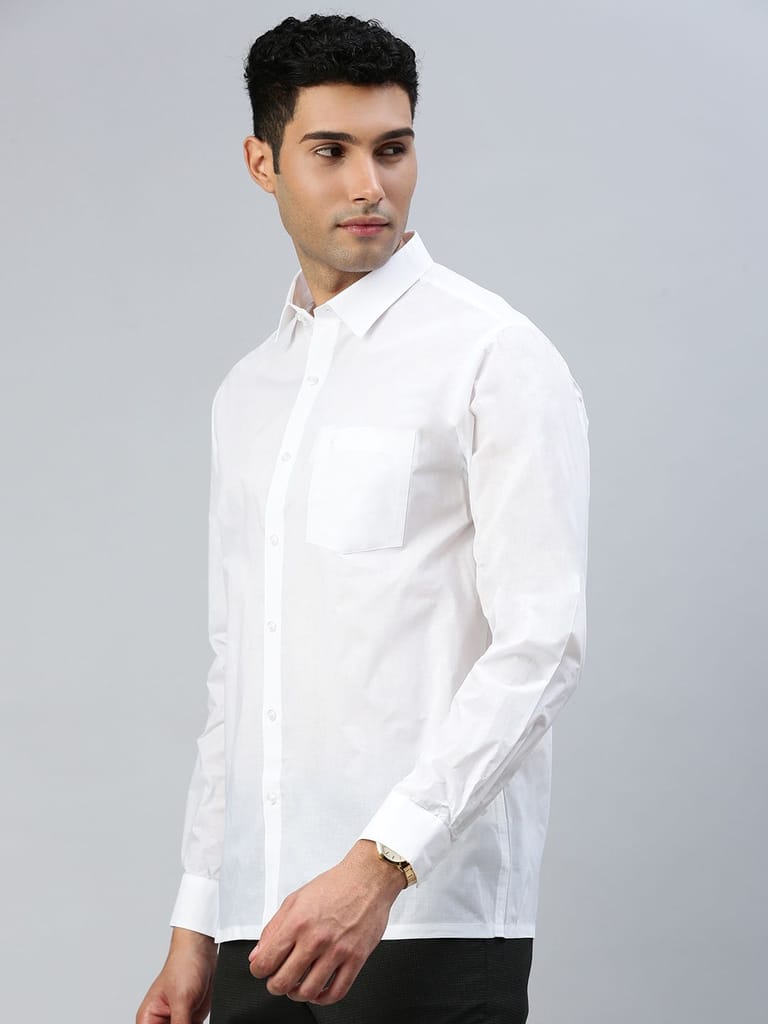 Mens Poly Cotton White Shirt Full Sleeves Coolex