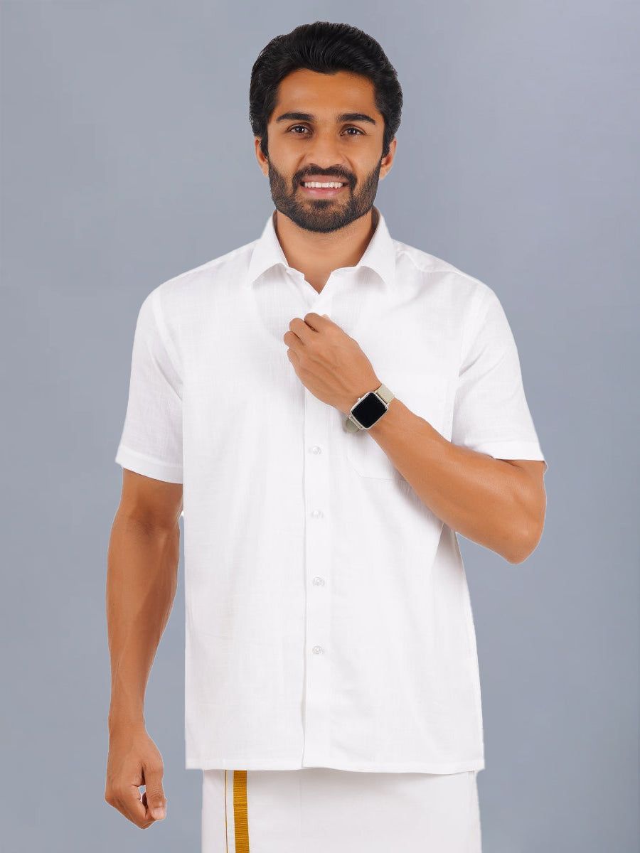 Mens Cotton Half Sleeves White Shirt Winner