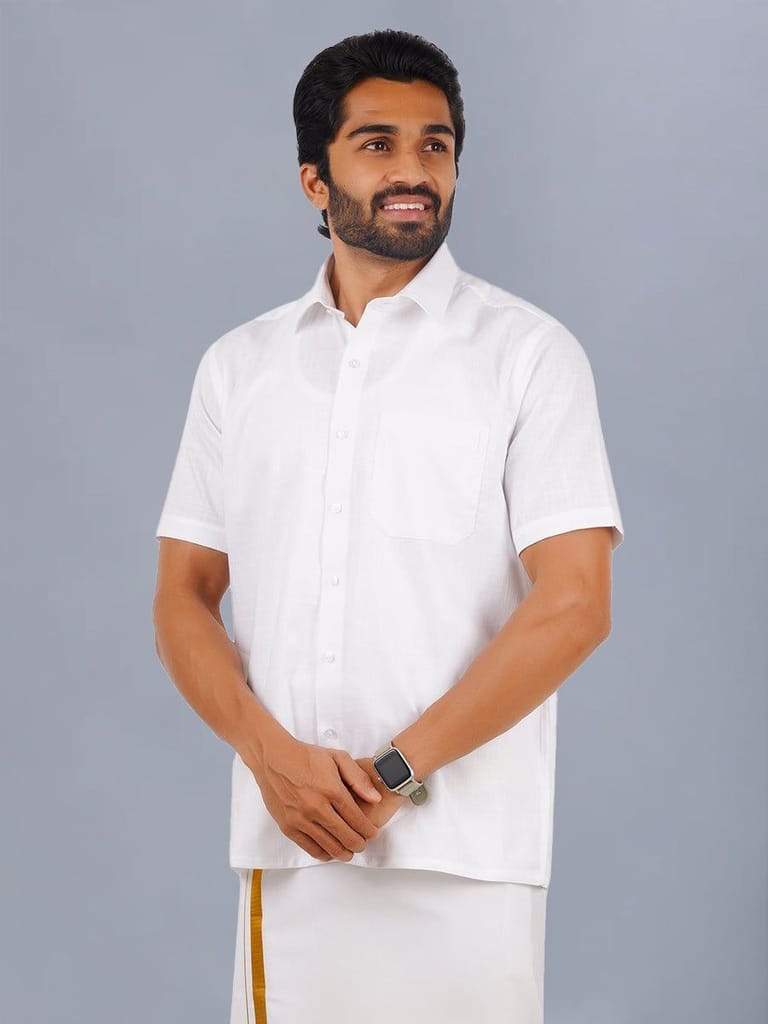 Mens Cotton Half Sleeves White Shirt Winner
