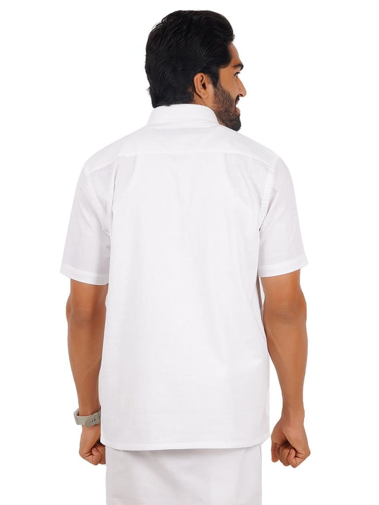 Mens 100% Cotton White Shirt Half Sleeves Celebrity White V2