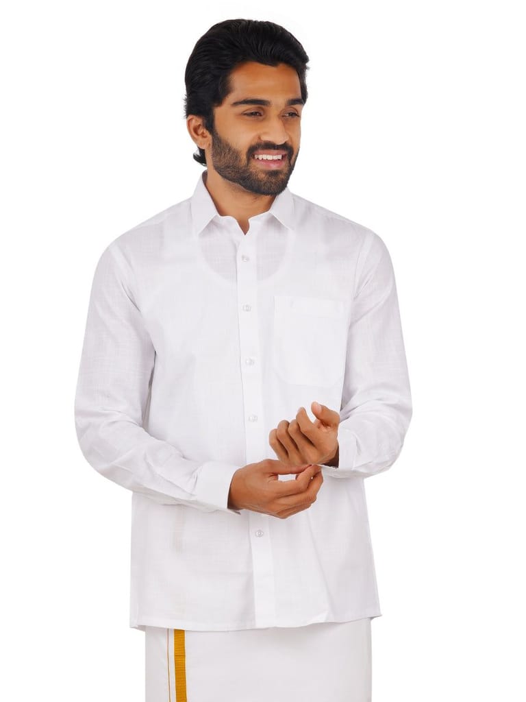 Mens 100% Cotton White Shirt Full Sleeves Celebrity White V2