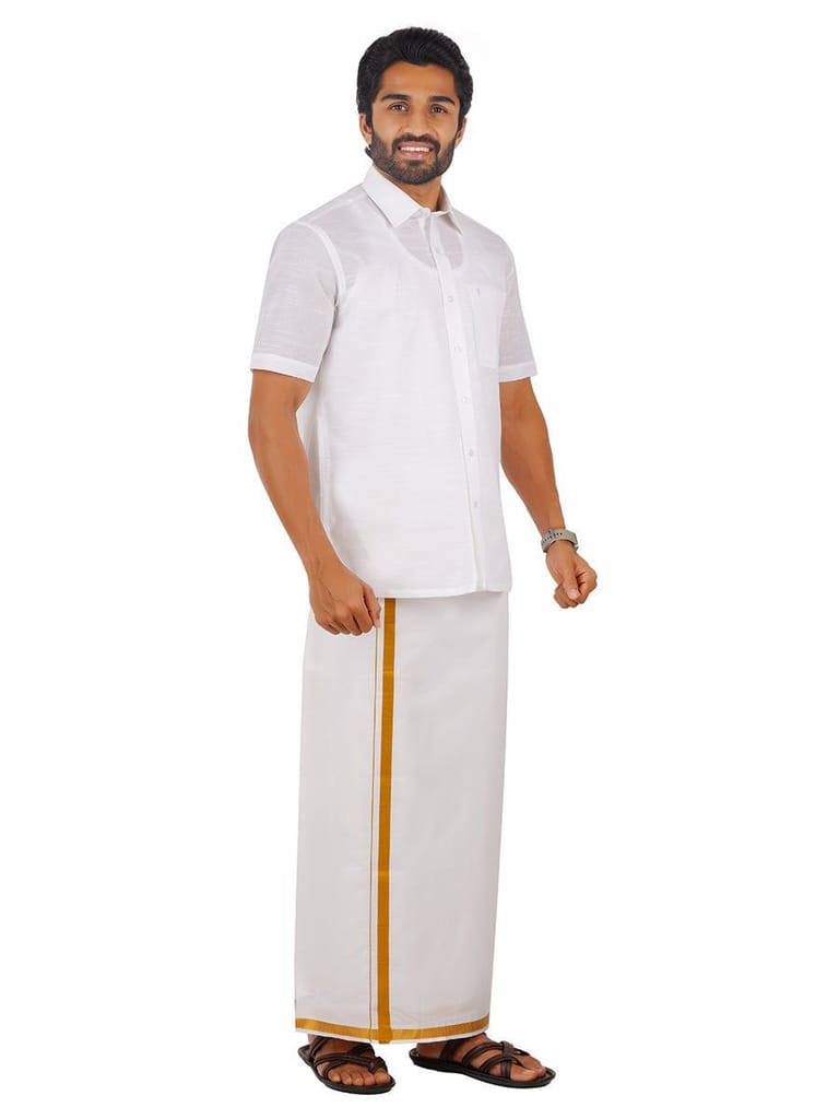 Mens Cotton Mixed White Shirt Half Sleeves Celebrity White V5