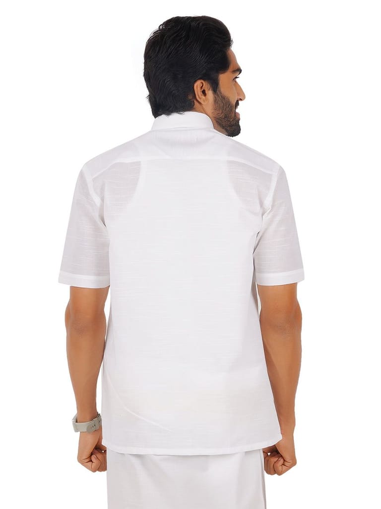 Mens Cotton Mixed White Shirt Half Sleeves Celebrity White V5