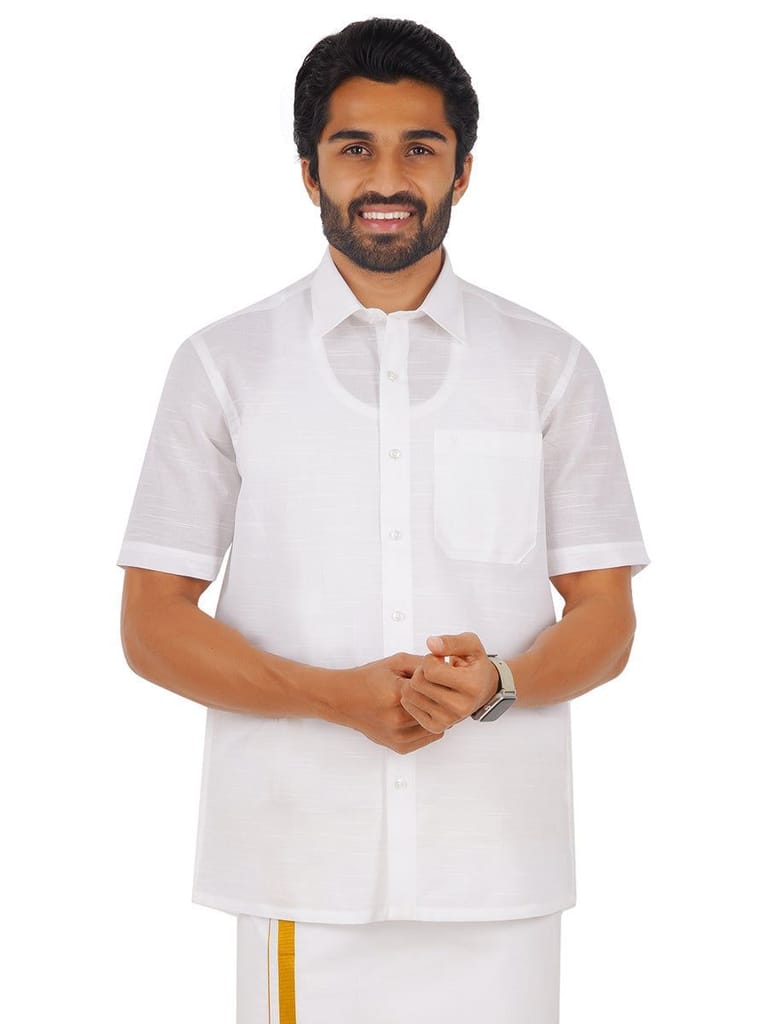 Mens Cotton Mixed White Shirt Half Sleeves Celebrity White V5