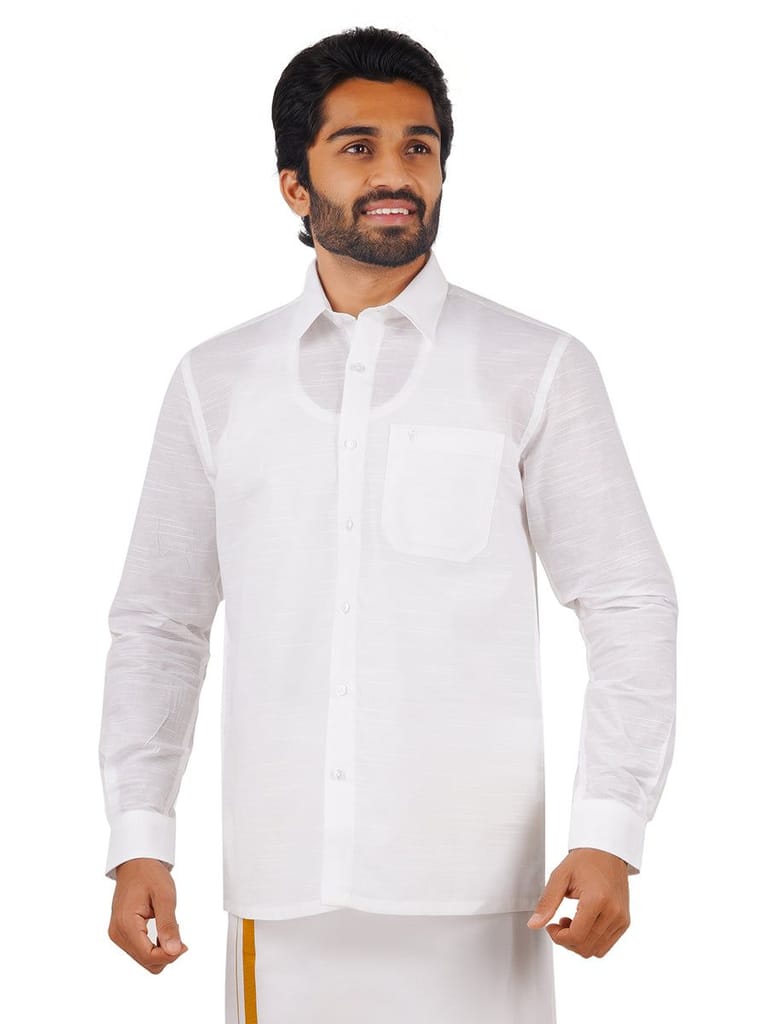 Mens Cotton Mixed White Shirt Full Sleeves Celebrity White V5