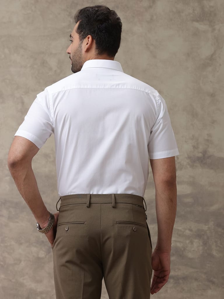 Modern Men Mens Wrinkle Free White Half Sleeves Shirt Soft Touch 2025 at ShopCircuit | ONDC