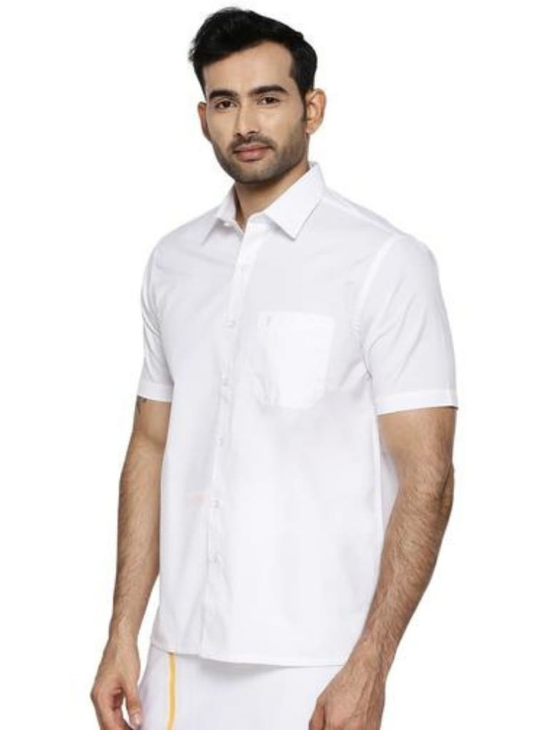 Mens Pure Cotton Half Sleeve White Shirt