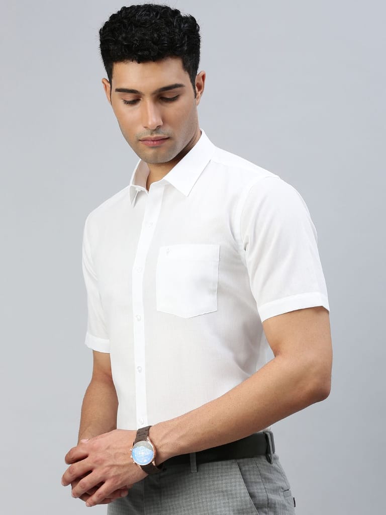 Mens Cotton Mixed White Shirt Half Sleeves Nanow